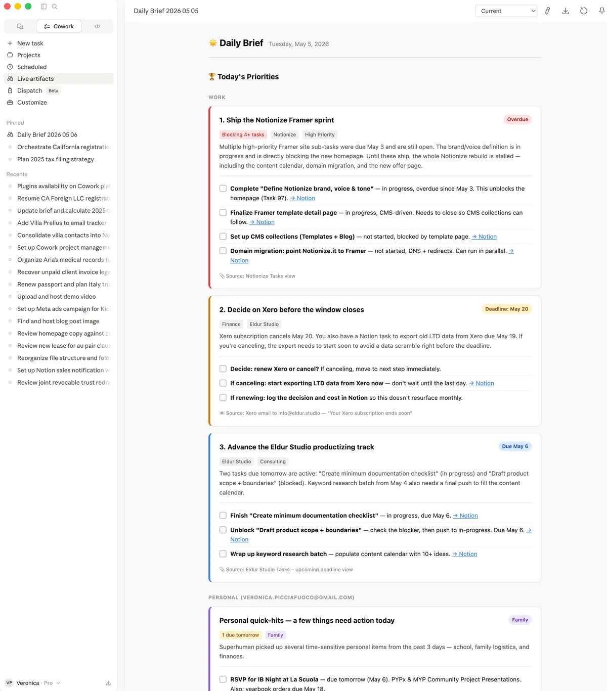 Weekly SEO audit results produced by a Cowork scheduled task