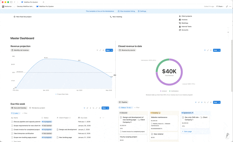 Walkthrough of the Webflow Pro System dashboard in Notion